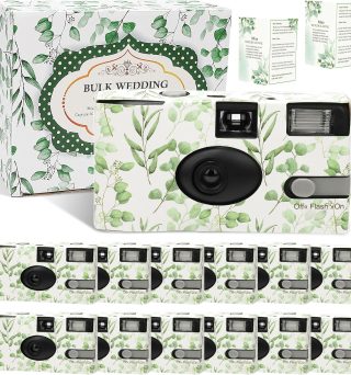 12 Pack Disposable Cameras for Wedding Bulk, Watercolor Eucalyptus Single-Use One Time Film Cameras with Flash for Bithday Baby Shower Gathering Wedding 35mm lSO 400 Color Film 17 Exposures