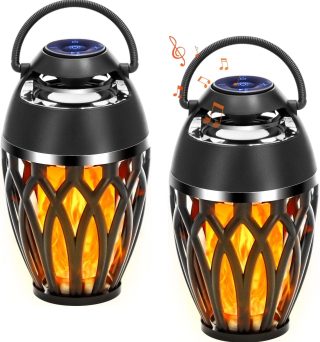 Vanten 2 Packs Outdoor Bluetooth Speakers, Bluetooth 5.0 Led Flame Speaker, IPX5 Waterproof Flame Torch Atmosphere Speaker, Flame Lamp, Gifts for Men Women, Decorations for Party Garden Patio